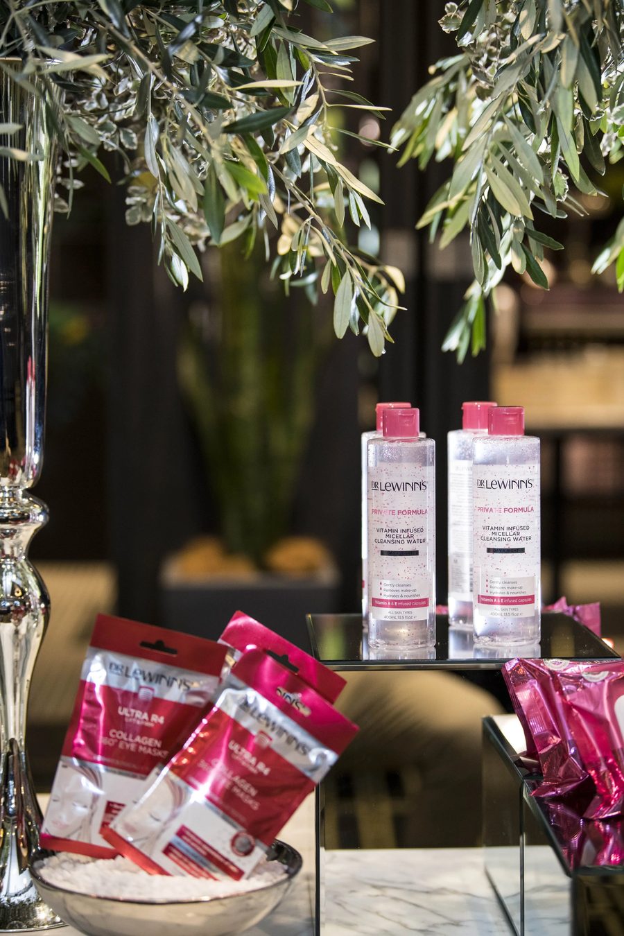 Dr LeWinn's product display with greenery
